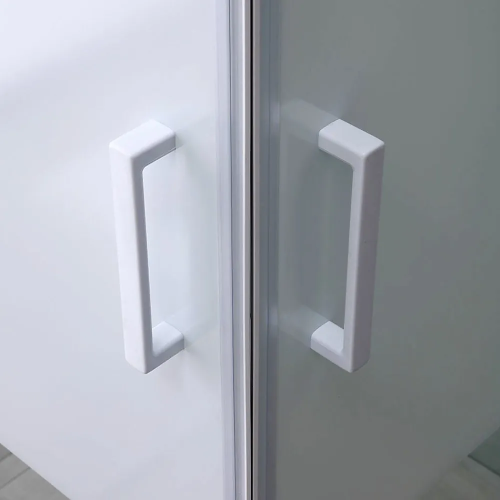 Porte De Douche|Kiamami Valentina Porte De Douche D'angle 75X75 Verre Sérigraphié Profils Blancs - Venere