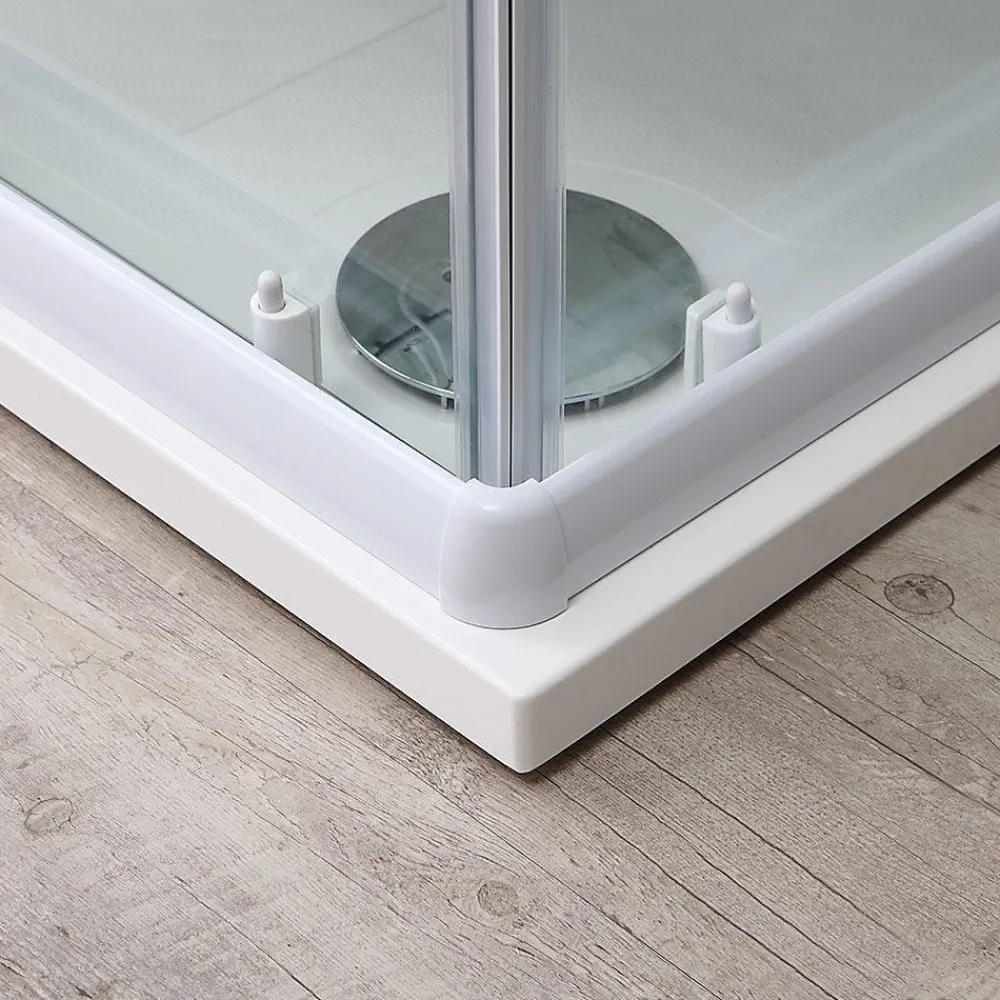 Porte De Douche|Kiamami Valentina Porte De Douche D'angle 75X75 Verre Sérigraphié Profils Blancs - Venere