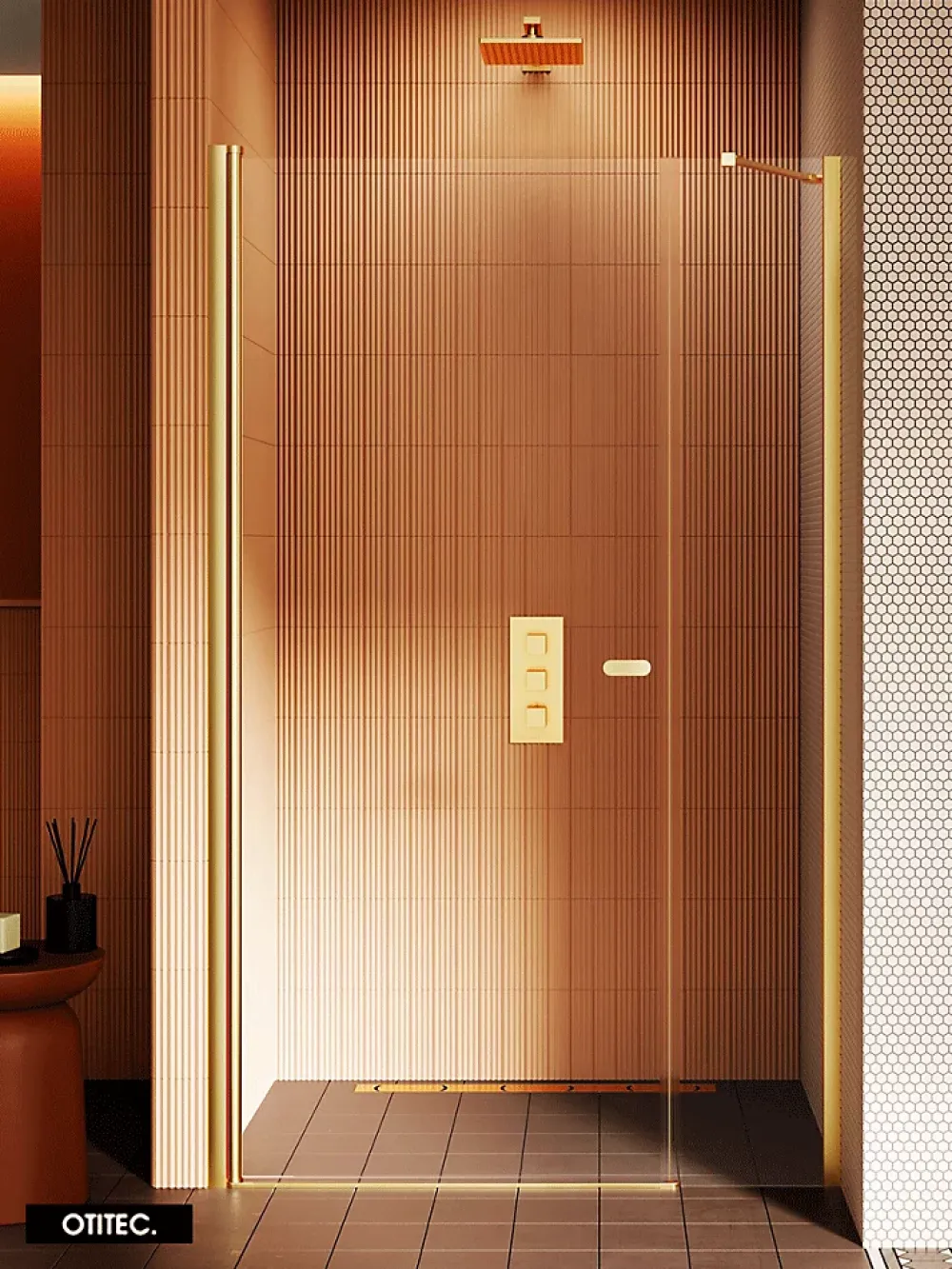 Porte De Douche|Otitec Porte de Douche Encastrée Pivotante - 160 x 195 - OR BROSSÉ - NEW SOLEO