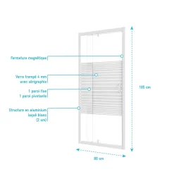 Aurlane Porte de Douche Extensible de 69 a 80 x 185cm - Profil Blanc - Verre Trempé 4mm - FLEXY