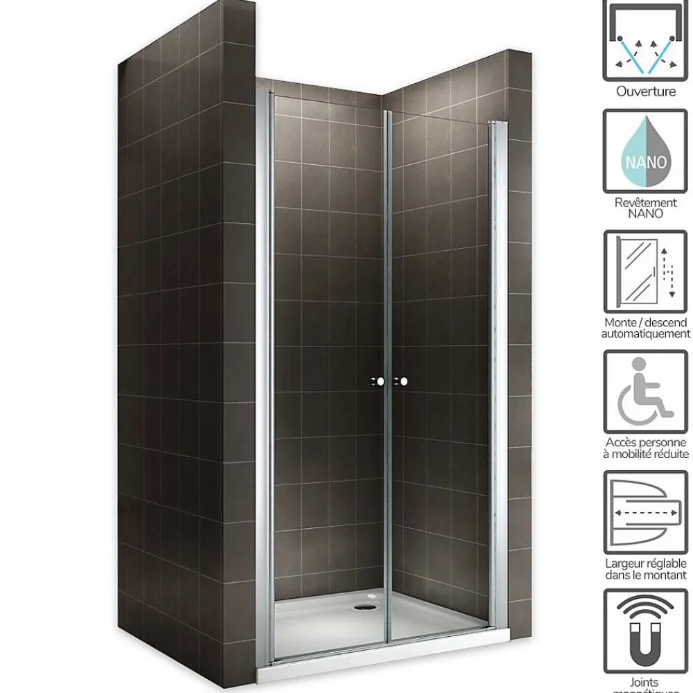 Saniverre Porte de douche GINA H.180 réglable de 96 à 100 cm verre 6 mm transparent -