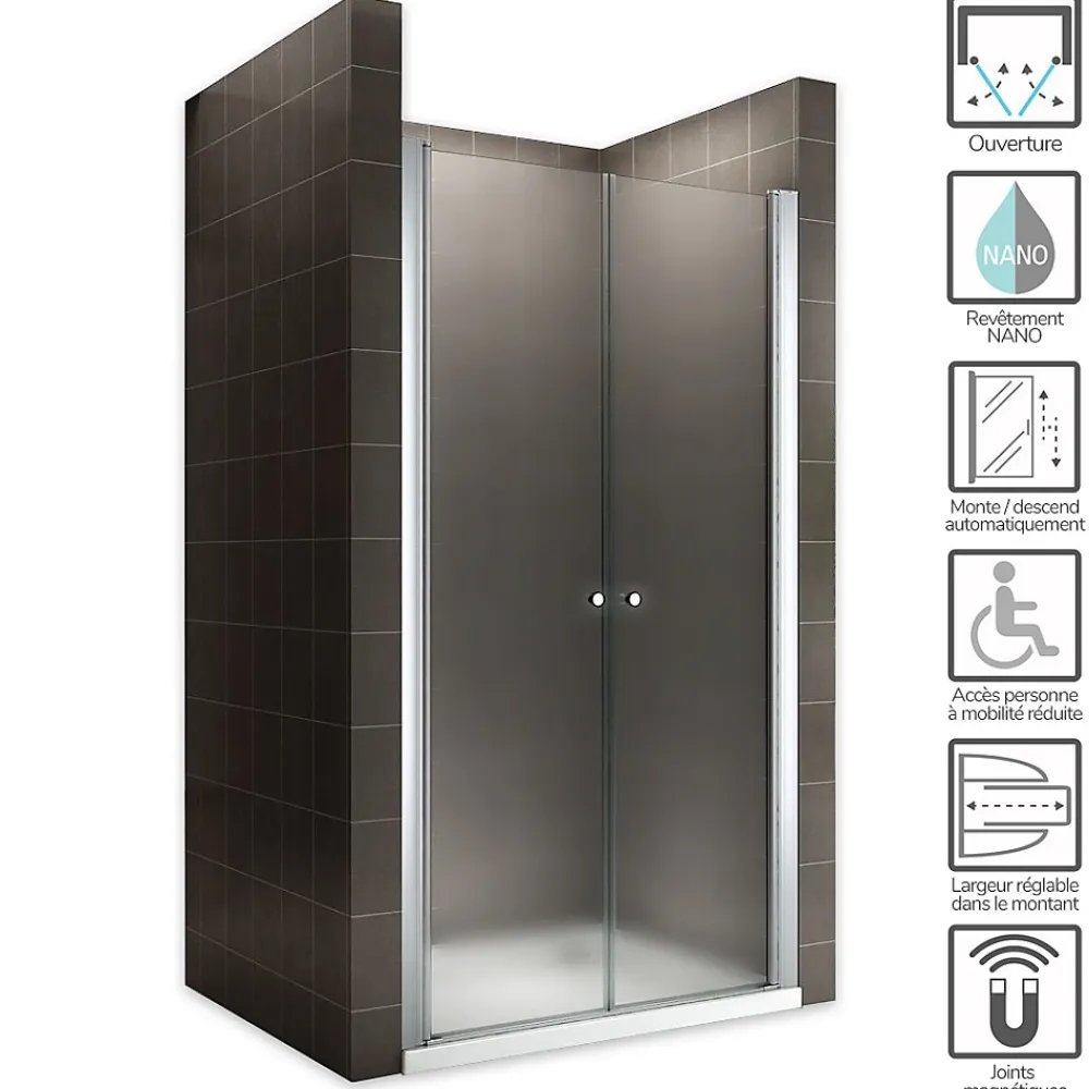 Porte De Douche|Saniverre Porte de douche GINA H.180 réglable de 76 à 80 cm verre 6 mm opaque -