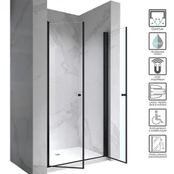 Porte De Douche|Saniverre Porte de douche GINA-BLACK H.195 cm, largeur réglable 104 à 108 cm, verre 6 mm, anticalcaire -