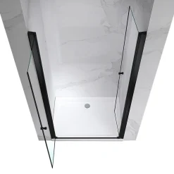 Porte De Douche|Saniverre Porte de douche GINA-BLACK H.195 cm, largeur réglable 104 à 108 cm, verre 6 mm, anticalcaire -