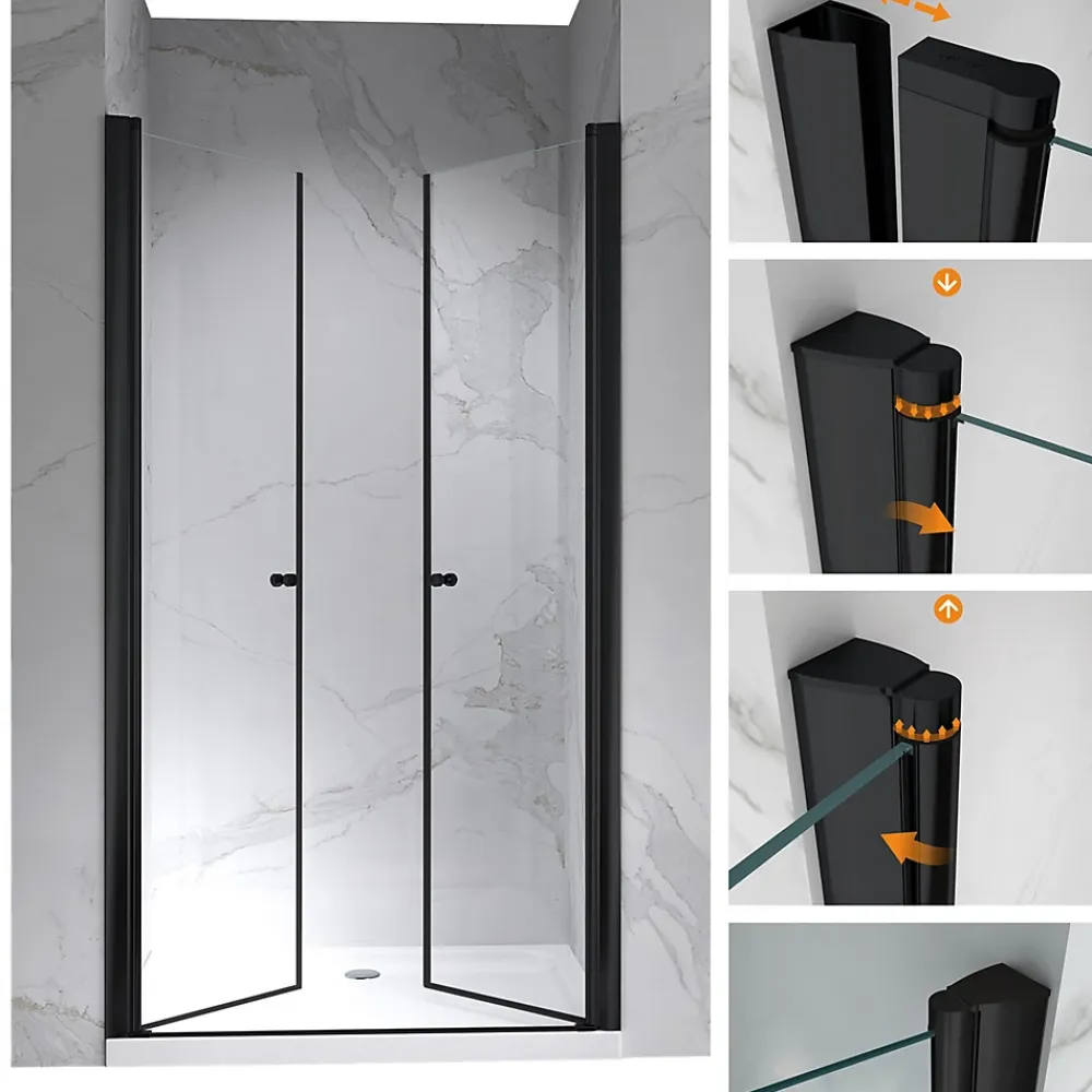 Porte De Douche|Saniverre Porte de douche GINA-BLACK H.180 cm, largeur réglable 100 à 104 cm, verre 6 mm, anticalcaire -
