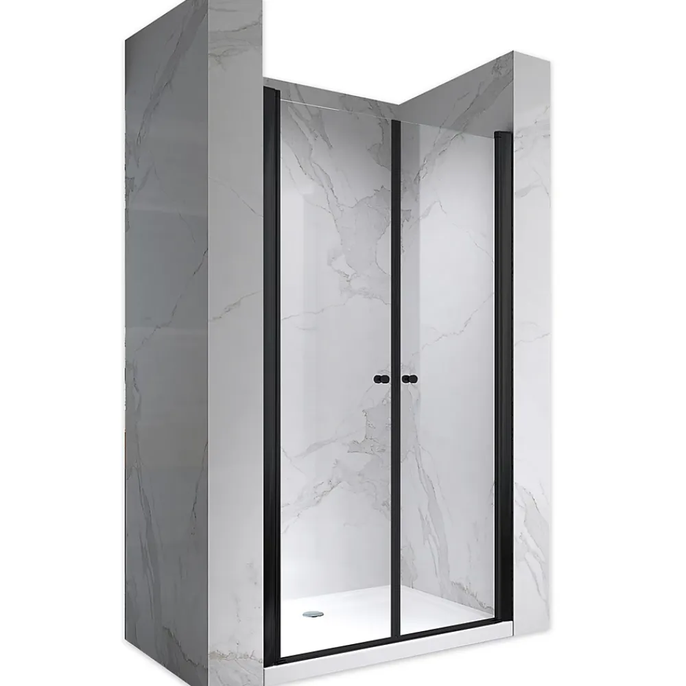 Porte De Douche|Saniverre Porte de douche GINA-BLACK H.180 cm, largeur réglable 100 à 104 cm, verre 6 mm, anticalcaire -