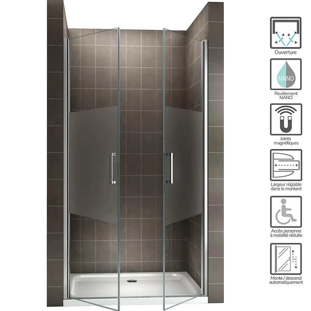 Porte De Douche|Saniverre Porte de douche KAYA H.180 réglable de 74 à 77 cm verre 6 mm semi-opaque -