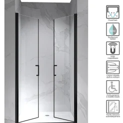 Saniverre Porte de douche KAYA-BLACK H. 195, l. 95-98 cm, verre transparent 6 mm anticalcaire -
