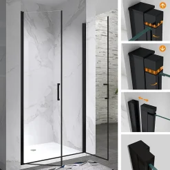 Saniverre Porte de douche KAYA-BLACK H. 195, l. 95-98 cm, verre transparent 6 mm anticalcaire -