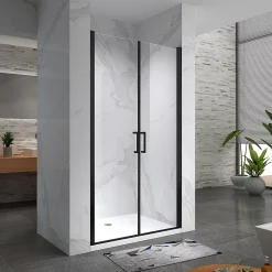 Saniverre Porte de douche KAYA-BLACK H. 195, l. 77-80 cm, verre transparent 6 mm anticalcaire -