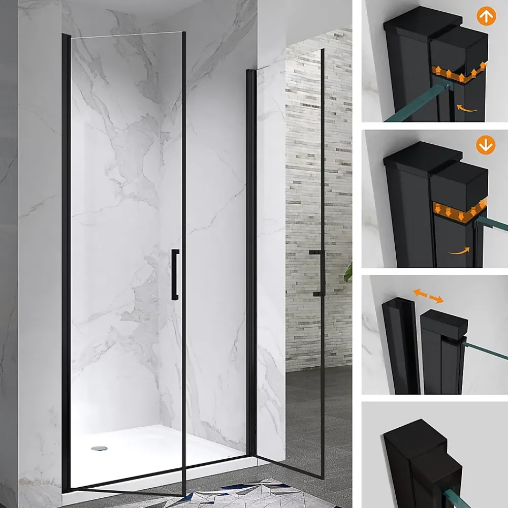 Saniverre Porte de douche KAYA-BLACK H. 195, l. 77-80 cm, verre transparent 6 mm anticalcaire -
