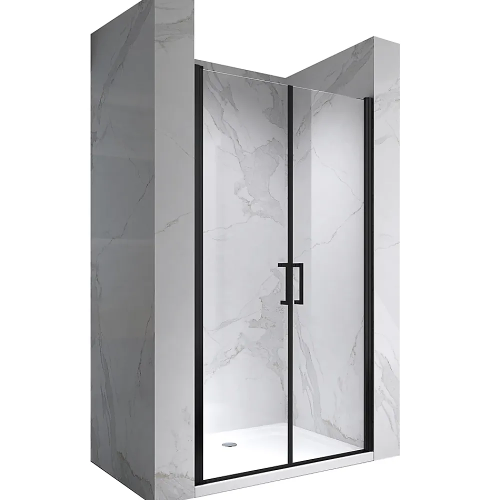 Saniverre Porte de douche KAYA-BLACK H. 195, l. 77-80 cm, verre transparent 6 mm anticalcaire -