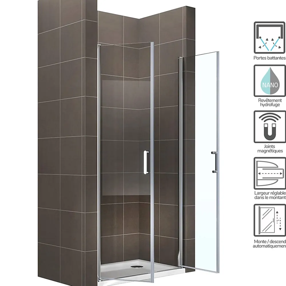 Porte De Douche|Saniverre Porte de douche KIMI H.180 largeur réglable 70 à 73 cm verre transparent -