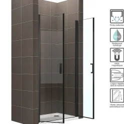 Saniverre Porte de douche KIMIBLACK H.190 largeur réglable 94 à 97 cm verre transparent -