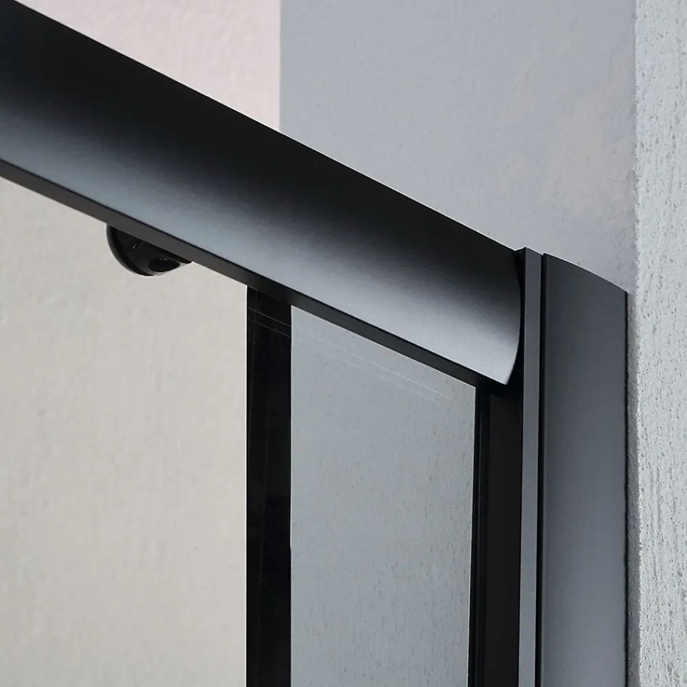 Porte De Douche|Kiamami Valentina Porte de douche niche 150 cm avec porte coulissante et cadre en aluminium noir mat