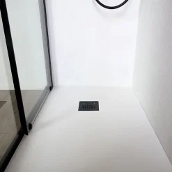 Porte De Douche|Kiamami Valentina Porte de douche niche 150 cm avec porte coulissante et cadre en aluminium noir mat