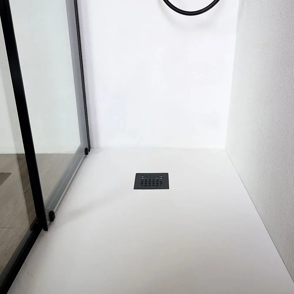 Porte De Douche|Kiamami Valentina Porte de douche niche 150 cm avec porte coulissante et cadre en aluminium noir mat