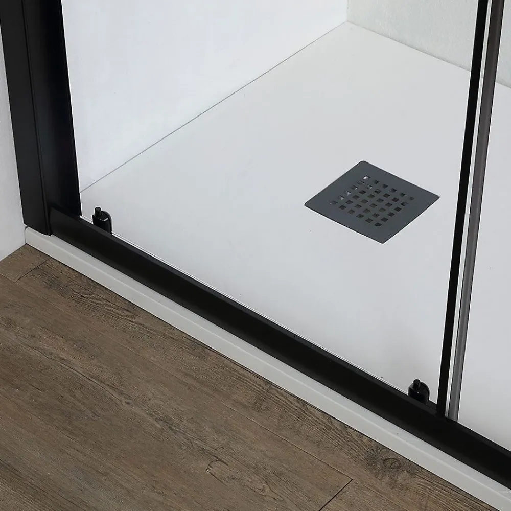 Kiamami Valentina Porte de douche niche coulissante 110 cm noir mat verre trempé 6 mm transparent - city