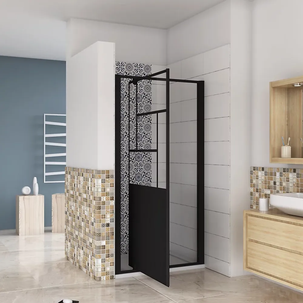 AICA Sanitaire porte de douche Noir 80x200cm,5mm verre securit,Paroi de douche avec porte pivotante,Robustesse et Design Moderne