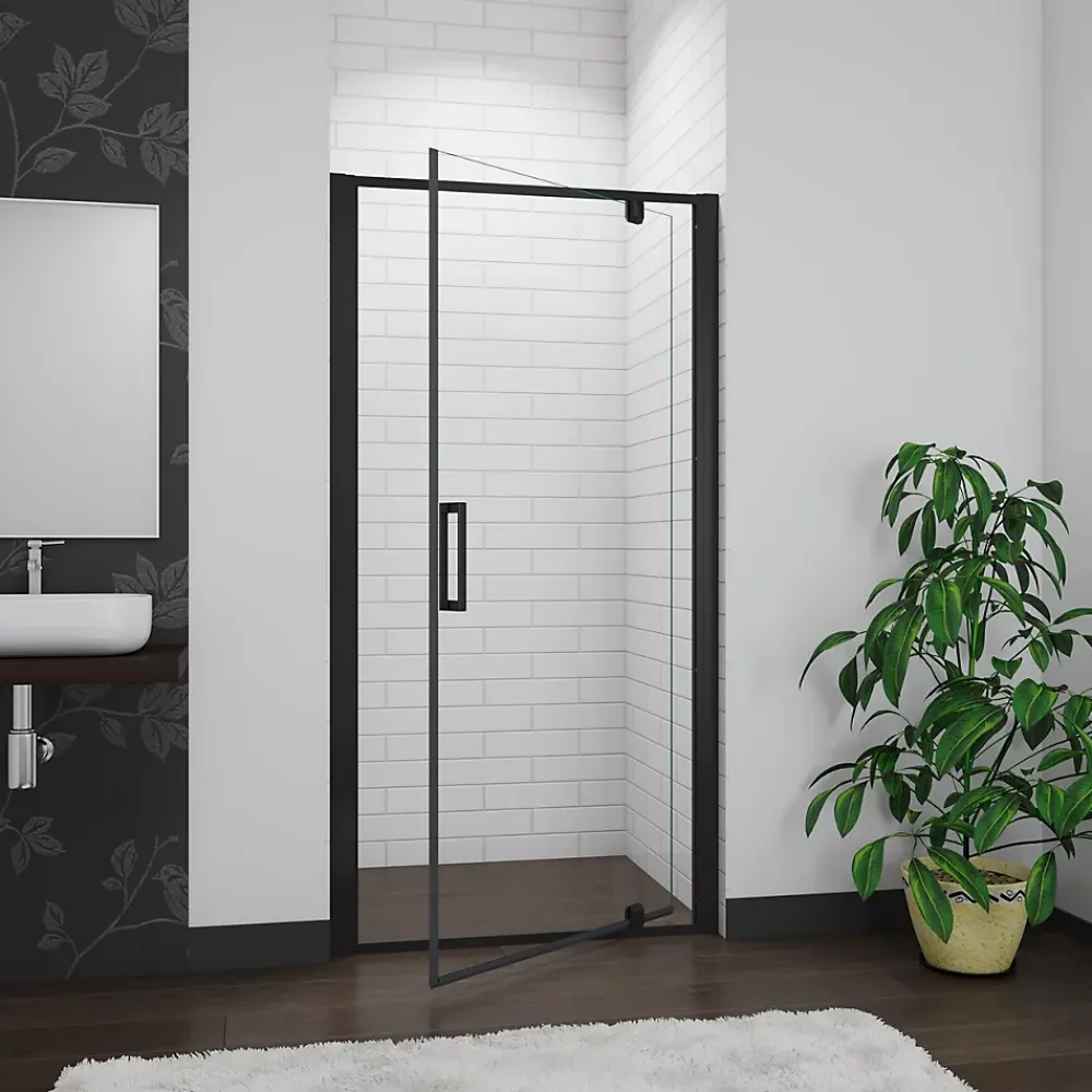 Porte De Douche|AICA Sanitaire Porte De douche noire 80x185cm porte de douche pivotante en 6mm verre de sécurité Installation en niche