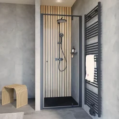 Porte De Douche|Schulte Porte de douche pivotante en niche l.90 x H.200 cm, verre transparent, profilé noir mat, Impériale