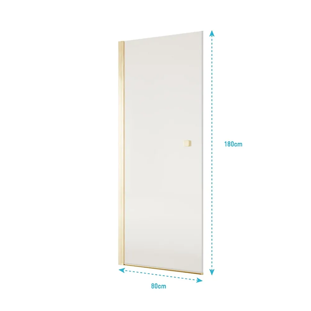 Aurlane Porte de Douche Pivotante 80x180 cm en Verre Trempe 5 mm - Finition Or Brosse - GOLD ELEMENTARY