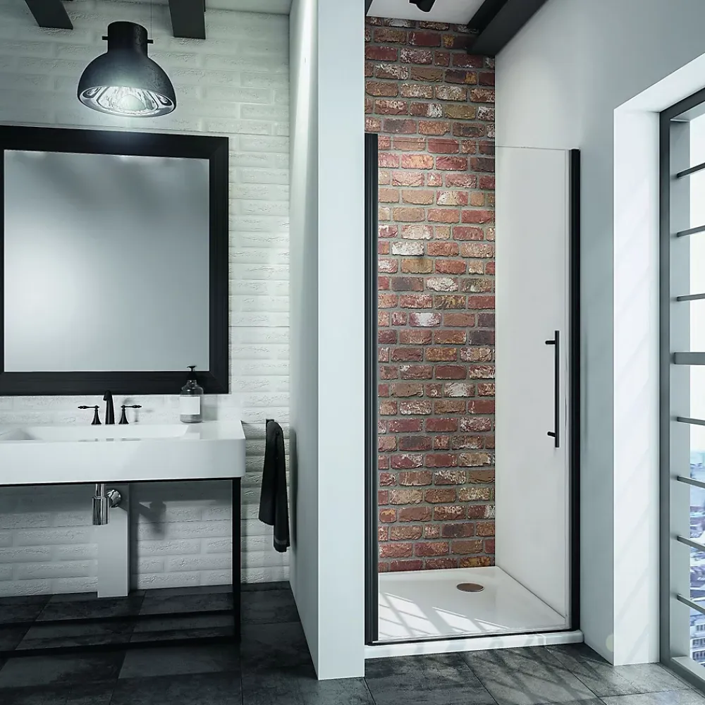 Schulte Porte de douche pivotante en niche l.100 x H.192 cm, verre transparent anticalcaire, profilé noir mat, NewStyle
