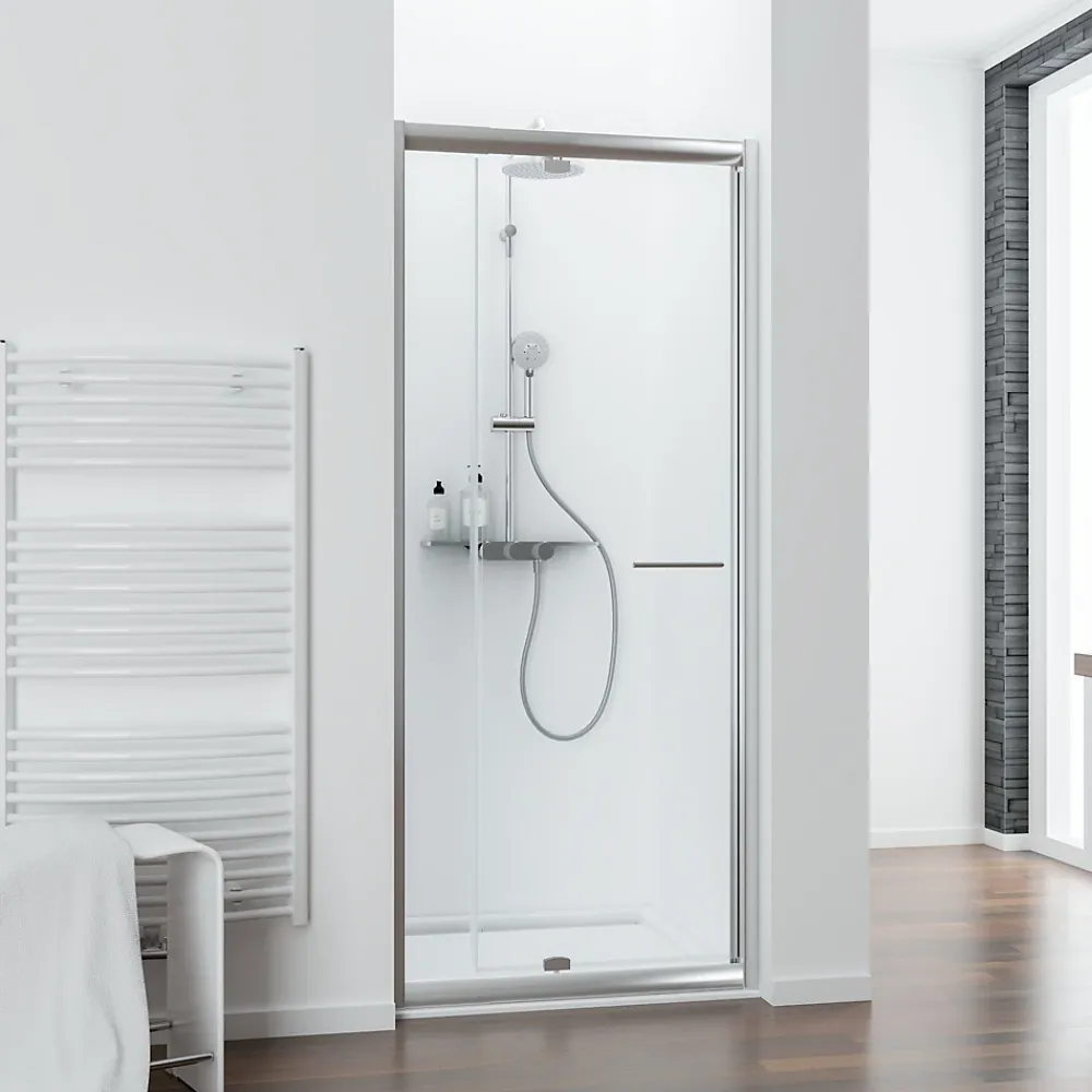 Porte De Douche|Schulte Porte de douche pivotante largeur extensible de 89 à 101cm, H. 185 cm, verre transparent, profilé chromé, Impériale