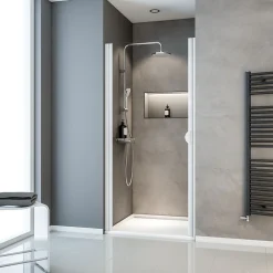 Schulte Porte de douche pivotante l.90 x H.180 cm, verre transparent, profilé alu-argenté, Sunny I