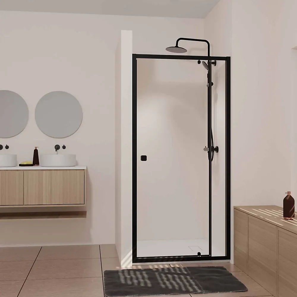 Aurlane Porte de douche Pivotante Noir 80-90x185cm - Extensible de 78 à 90 cm - BLACK SLIDE 80 90