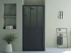 Porte De Douche|Vente-unique Porte de douche pivotante noir mat style atelier - 80 x 195 cm - URBANIK