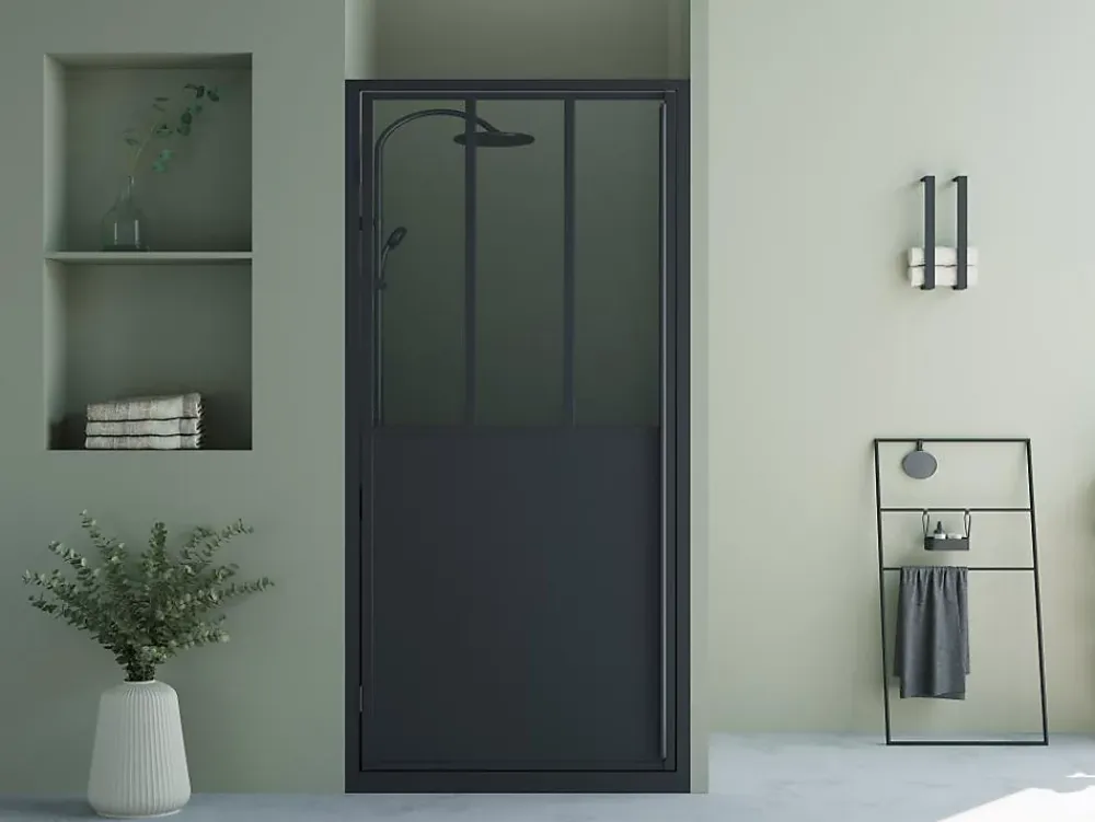 Porte De Douche|Vente-unique Porte de douche pivotante noir mat style atelier - 80 x 195 cm - URBANIK