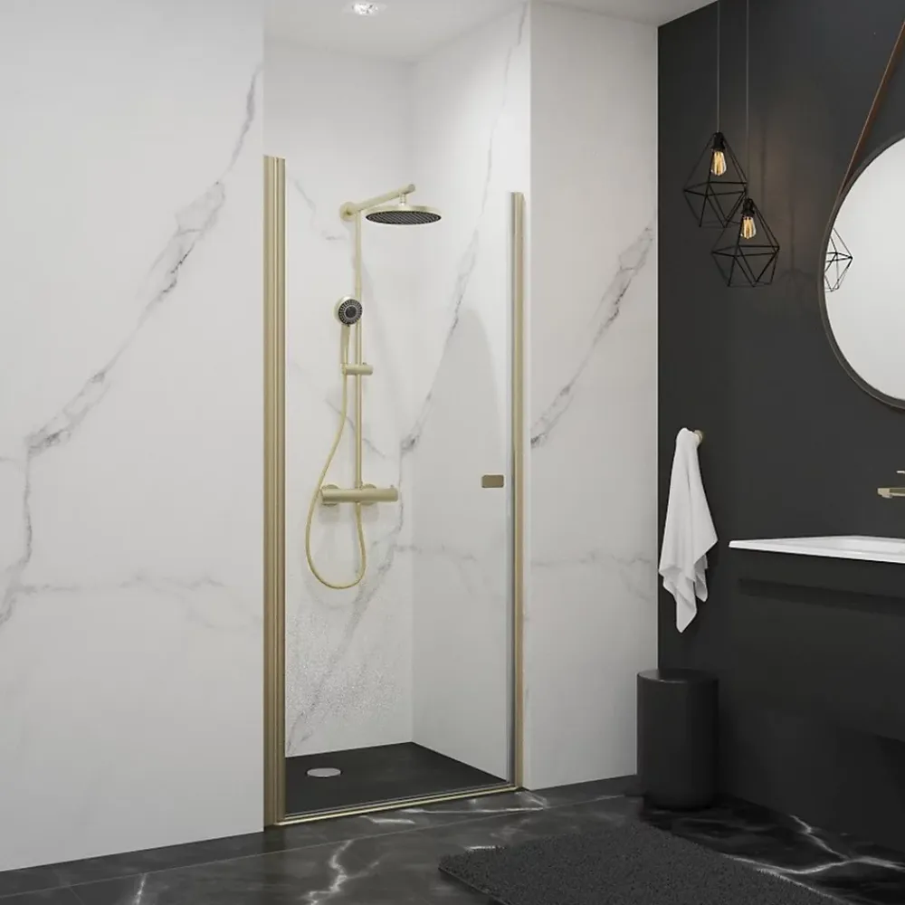 Schulte Porte de douche pivotante en niche, l.60 x H.192 cm, verre transparent, profilé or, NewStyle