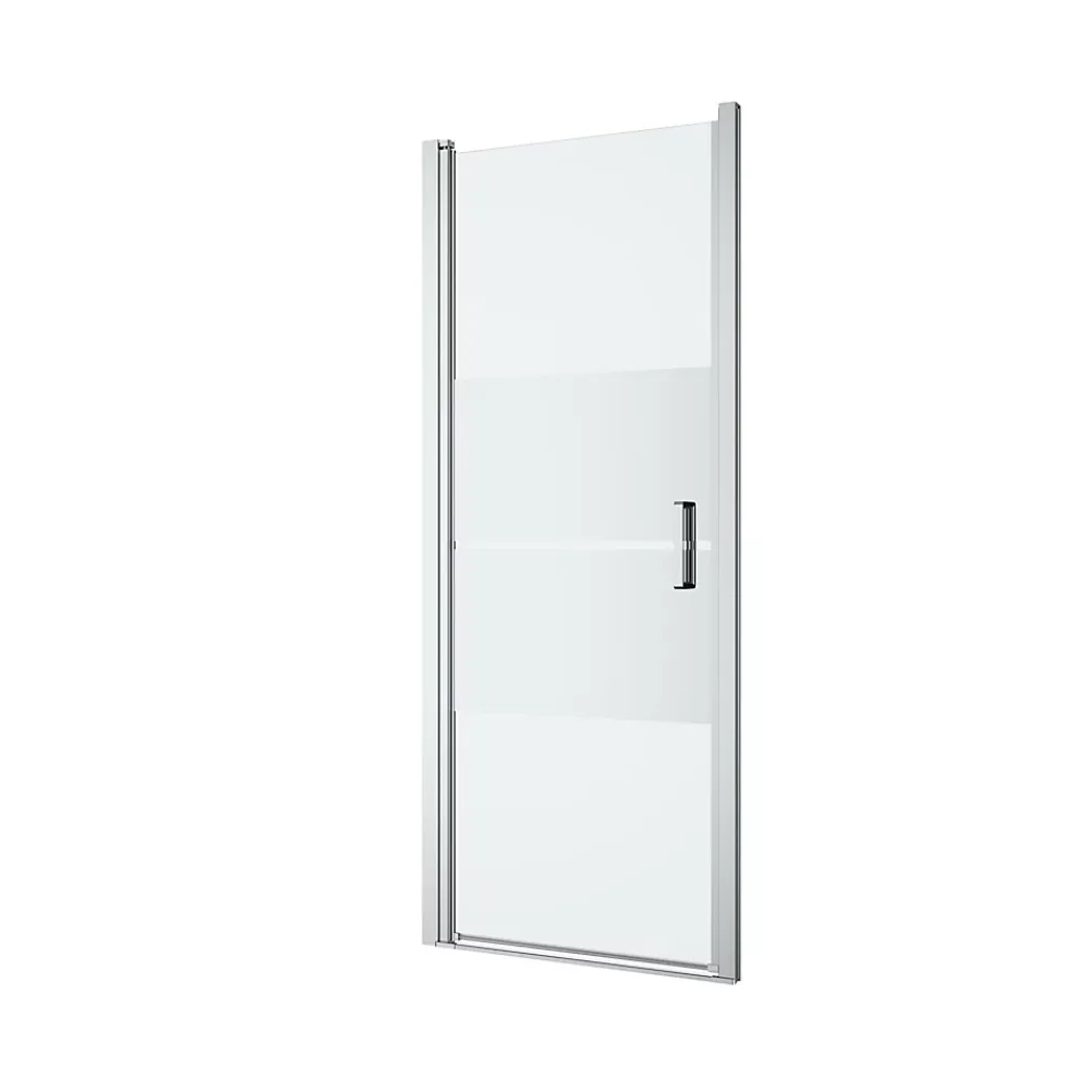 GoodHome Porte de douche pivotante l.80 x H.195 cm, bandes miroir, profilés alu chrome, Ledava