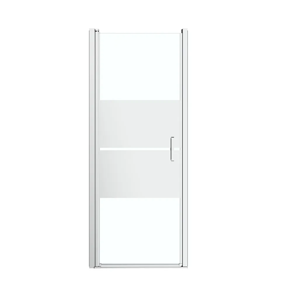 GoodHome Porte de douche pivotante l.80 x H.195 cm, bandes miroir, profilés alu chrome, Ledava
