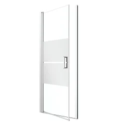 GoodHome Porte de douche pivotante l.80 x H.195 cm, bandes miroir, profilés alu chrome, Ledava