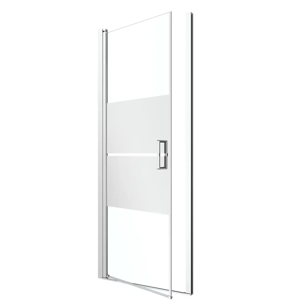 GoodHome Porte de douche pivotante l.80 x H.195 cm, bandes miroir, profilés alu chrome, Ledava