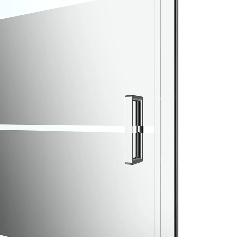 GoodHome Porte de douche pivotante l.80 x H.195 cm, bandes miroir, profilés alu chrome, Ledava