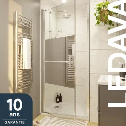 GoodHome Porte de douche pivotante l.80 x H.195 cm, bandes miroir, profilés alu chrome, Ledava