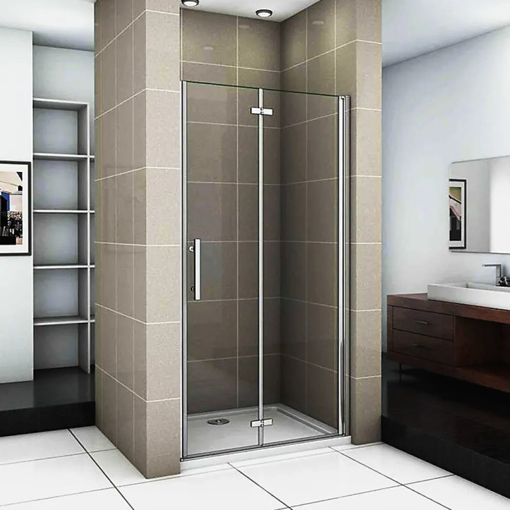 Porte De Douche|AICA Sanitaire Porte De Douche Pivotante Et Pliante 80cm Verre Trempé Anticalcaire Hauteur 185cm