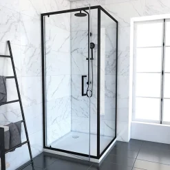 Aurlane Porte de douche Pivotante et retour 80x80x200 - Profilés noir mat - CRUSH PIVOTANTE