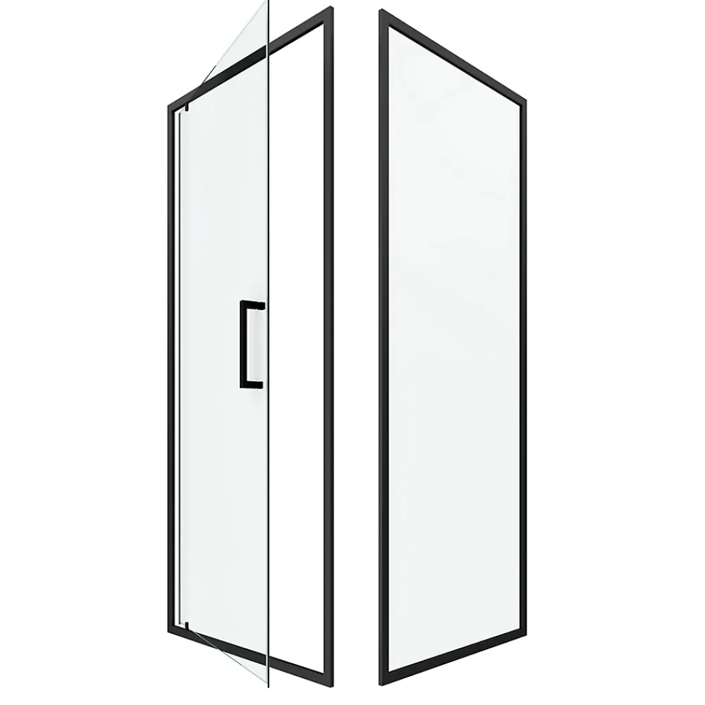 Aurlane Porte de douche Pivotante et retour 80x80x200 - Profilés noir mat - CRUSH PIVOTANTE