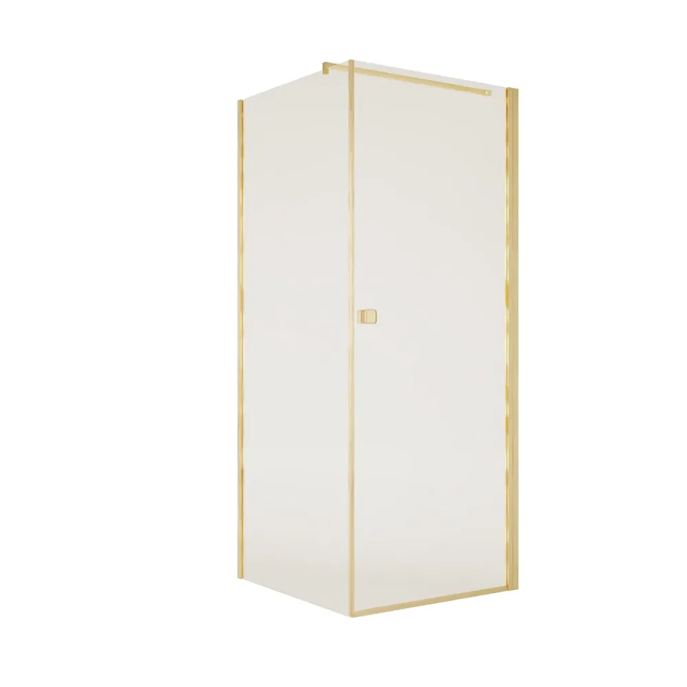 Aurlane Porte de Douche Pivotante 70x195cm et Retour 90cm - Verre 8mm Anticalcaire - Profil Or Brosse