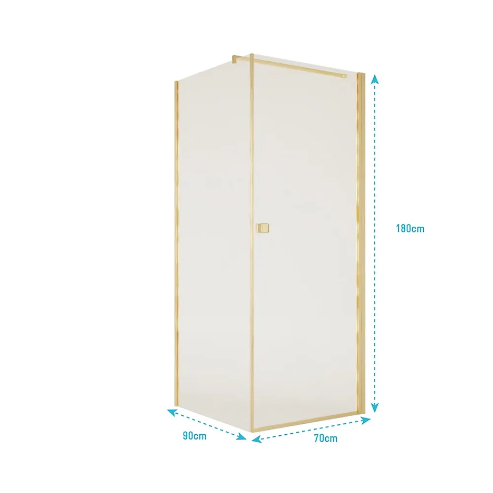 Aurlane Porte de Douche Pivotante 70x195cm et Retour 90cm - Verre 8mm Anticalcaire - Profil Or Brosse