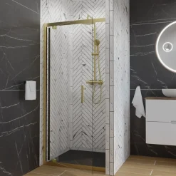 Cuisibane Porte de douche pivotante 90 cm cadre doré GOLDY