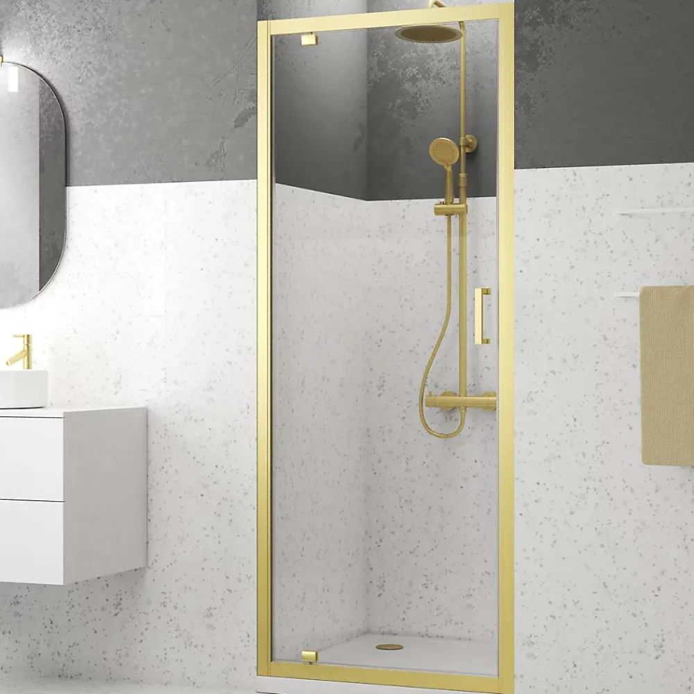 Porte De Douche|Galedo Porte de douche pivotante 80 x 200 cm, profilés alu doré brossé, Factory Gold