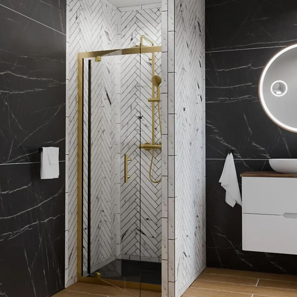 Porte De Douche|Cuisibane Porte de douche pivotante 80 cm cadre doré GOLDY