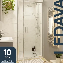 Porte De Douche|GoodHome Porte de douche pivotante axe excentré l.80 cm x H.195 cm, verre transparent, profilés alu chrome, Ledava