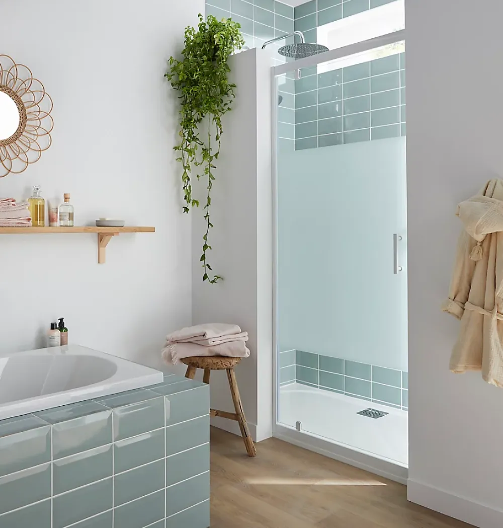 Porte De Douche|Cooke & Lewis Porte de douche pivotante Onega sérigraphié 90 cm