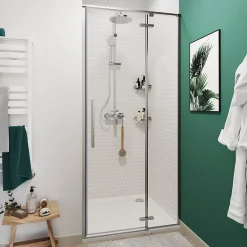 GoodHome Porte de douche pivotante Ezili transparent alu brossé 90 cm